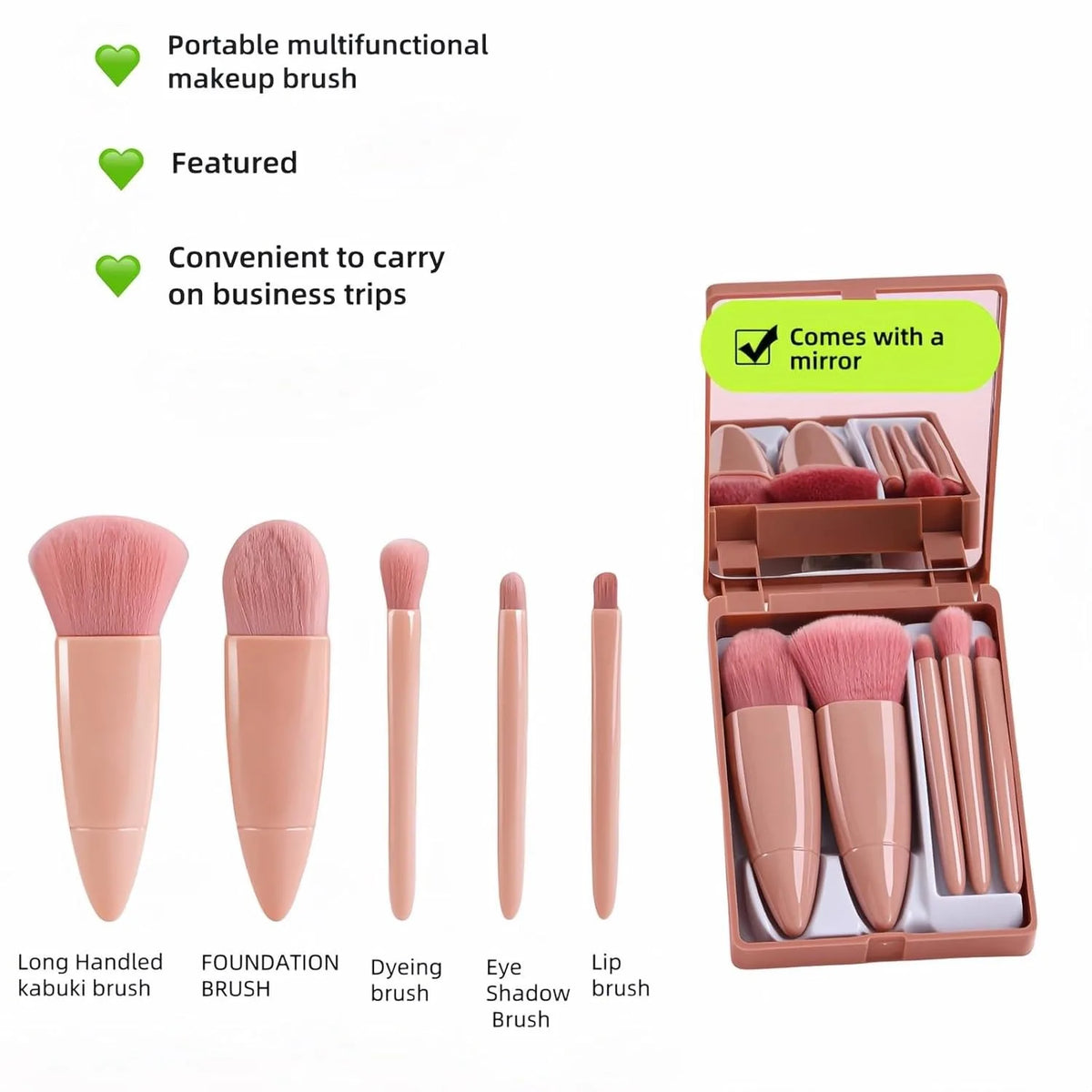 5pcs Mini Makeup Brush Set with Mirror – photo 4